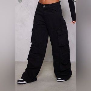 Black Bggy Wide Lef Cargo Pocket Jeans